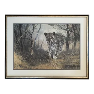 Large Charles Fracé Lithograph Titled "Lone Hunter" African Leopard Certified