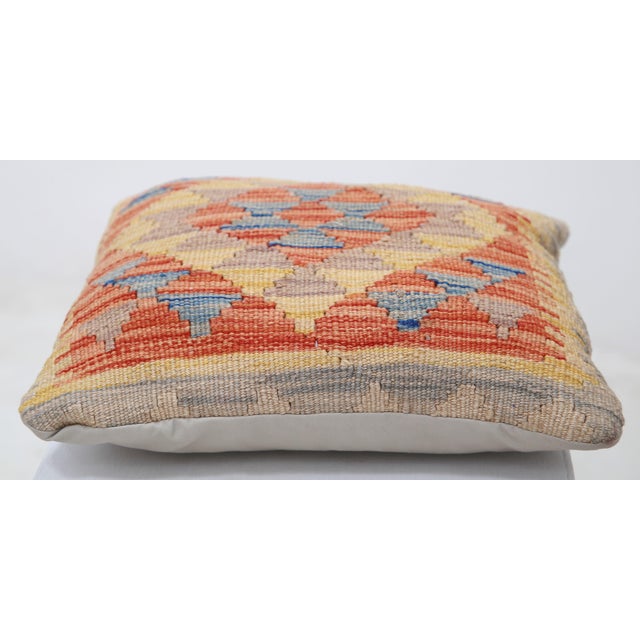 Tribal Arteverk Handwoven Afghan Kilim Pillow — Red & Blue Diamond Lattice For Sale - Image 3 of 3