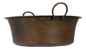 Large Antique Italian Hand-Hammered Copper Basin with Forged Iron Handles, 19th Century