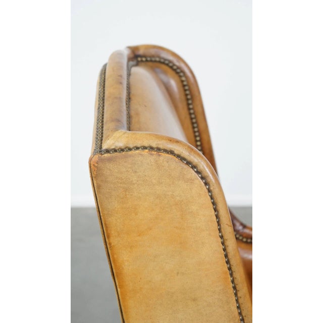 Vintage Cognac-Colored Sheep Leather Armchair For Sale - Image 12 of 14