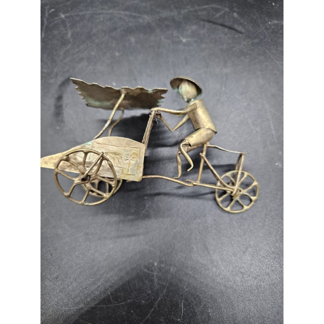 Chinese Vintage Antique Chinese Asian Thai Tin Metal Rickshaw Tuk Tuk Pedicab Art For Sale - Image 3 of 3