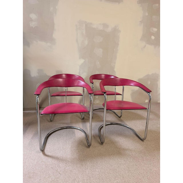 Canasta Cantilever Chairs in Pink, 1980s, Set of 4 For Sale - Image 6 of 16