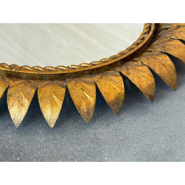 Mid 20th Century Mid 20th Century Pair of Spanish Gilt Metal Oval Sunburst Mirror For Sale - Image 5 of 6