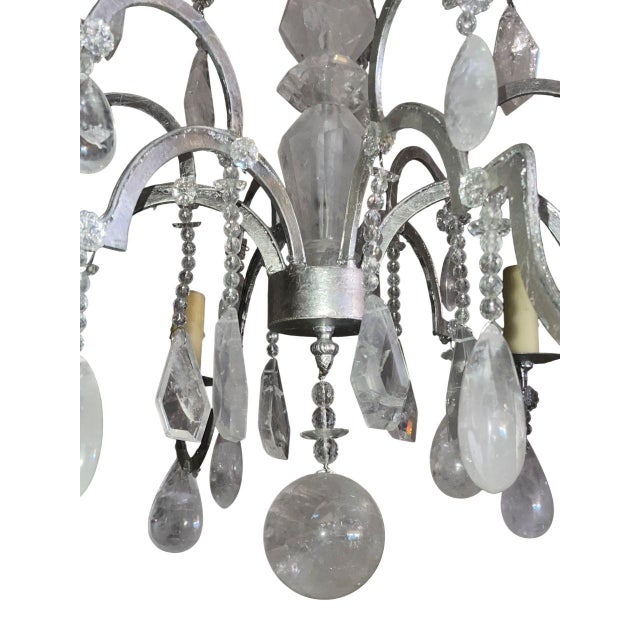 Italian Italian 20th Century Silver Leaf Wrought Iron Chandelier With Rock Crystal For Sale - Image 3 of 9