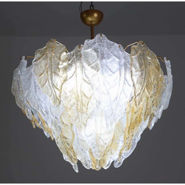 Art Deco 1970s Art Deco Amazing Large Size Murano Glass Clear and Orange Leaves Chandelier For Sale - Image 3 of 12