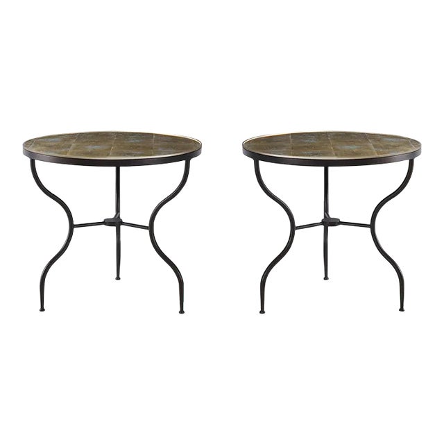 Pair of Mid Century Round Eglomisé Side Tables For Sale