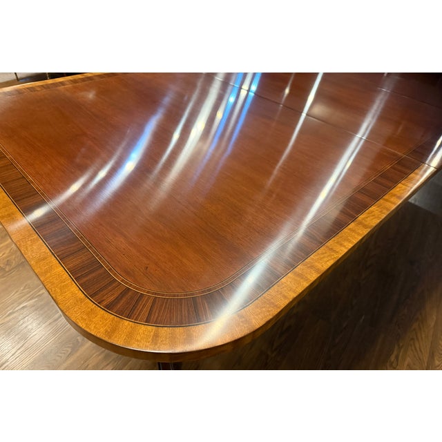 Traditional Multi-Banded Mahogany Dining Table by Leighton Hall - Showroom Sample For Sale - Image 17 of 18