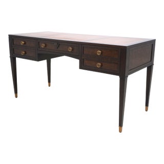 Ethan Allen Burl Walnut Leather Top Writing Desk For Sale