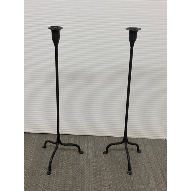 Black Iron Tripod Candlesticks, Pair For Sale - Image 9 of 12