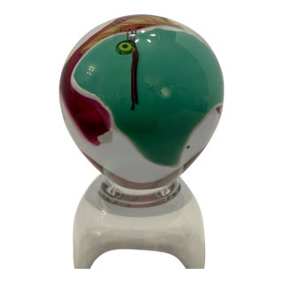 Signed James R. Wilbat Jr Hand Blown Art Glass Paperweight Orb Sculpture 4” Colorful For Sale