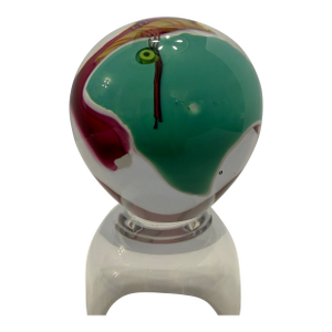 Signed James R. Wilbat Jr Hand Blown Art Glass Paperweight Orb Sculpture 4” Colorful