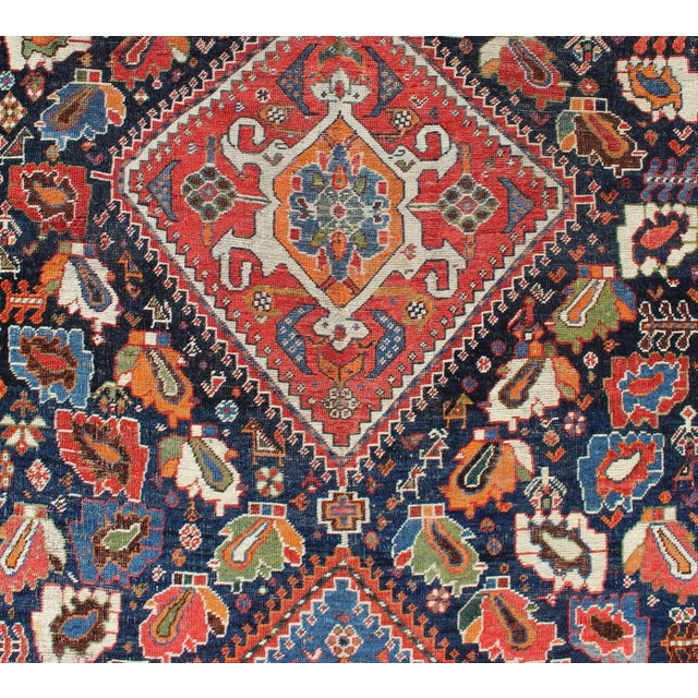 Very Fine and Detailed Antique Persian Qashqai Rug in Tribal Design For Sale - Image 9 of 13