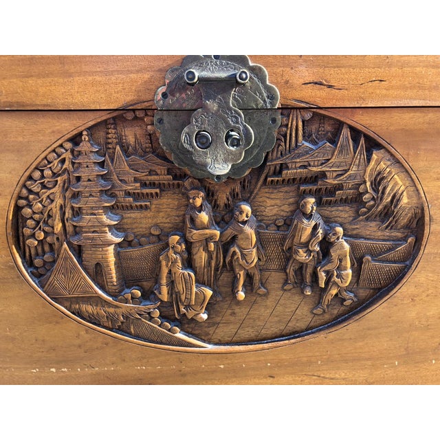 Edwardian Trunk with Carved Decoration and Acanthus Wood Interior For Sale - Image 4 of 10