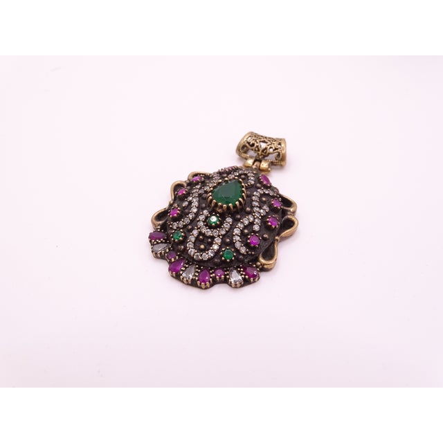 Ottoman 925 Sterling Silver Pendant in Cubic Zirconia, Emerald Root and Ruby R​root, 2000s, Italy For Sale - Image 9 of 18
