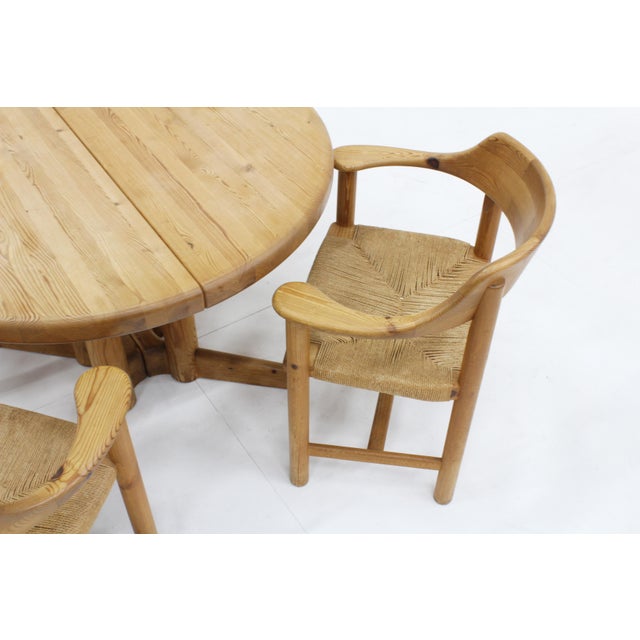 Vintage Dining Table and Dining Chairs in Pine and Papercord, 1970s, Set of 5 For Sale - Image 14 of 15