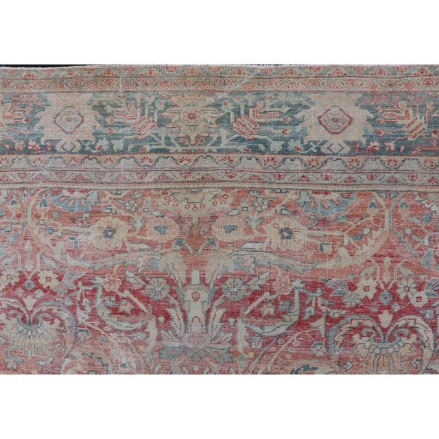 Hand Knotted Antique Persian Sultanabad Rug Faded Red and Blue Colors 10'4 X 13'2 For Sale - Image 11 of 15