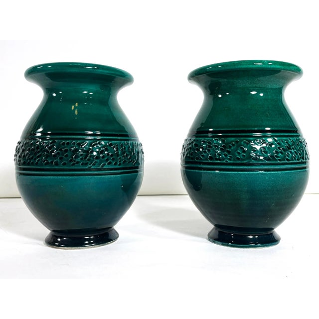 Mid 20th Century Pair of Green Marius Giuge Vallauris Vases For Sale - Image 5 of 9
