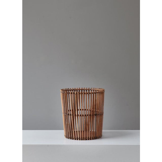Danish Modern Paper Basket in Rattan and Cane attributed to Wengler, Copenhagen, 1930s For Sale - Image 3 of 14