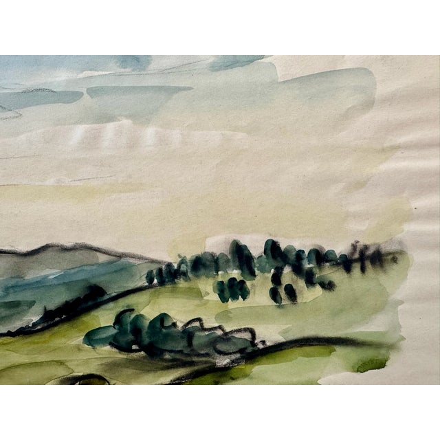 Rustic Henry Emil Salloch Original Watercolor on Paper Rolling Hillside Landscape, 1936. For Sale - Image 3 of 8