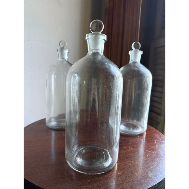 Glass Mid-20th Century Laboratory Reagent Bottle With Ground Glass Stopper Narrow Mouth Apothecary Glass Vessel For Sale - Image 7 of 10