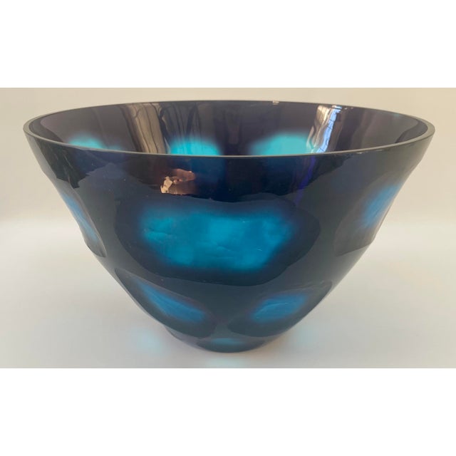 Mid-Century Modern Monumental Murano Facetted Battuto Cobalt Blue Art Glass Bowl For Sale - Image 3 of 9