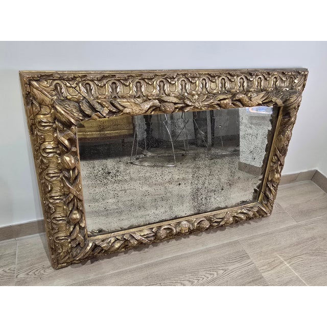 18th Century 18th Century Mirror in Carved Gilt Wood Decorated with Birds, Fruit and Cherub, 1780 For Sale - Image 5 of 18