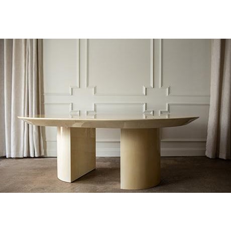 1980s Attributed to Karl Springer Knife Edge Goat Skin Dining Table For Sale - Image 13 of 16