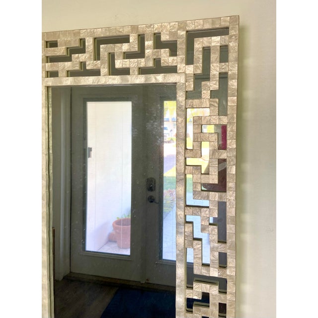 1990s Neiman Marcus Vintage Capiz Shell Fretwork Wall Mirror For Sale - Image 5 of 12