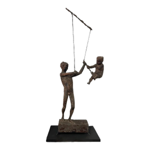 Bruno Lucchesi Large Terracotta Sculpture of Two Boys Playing on Swing