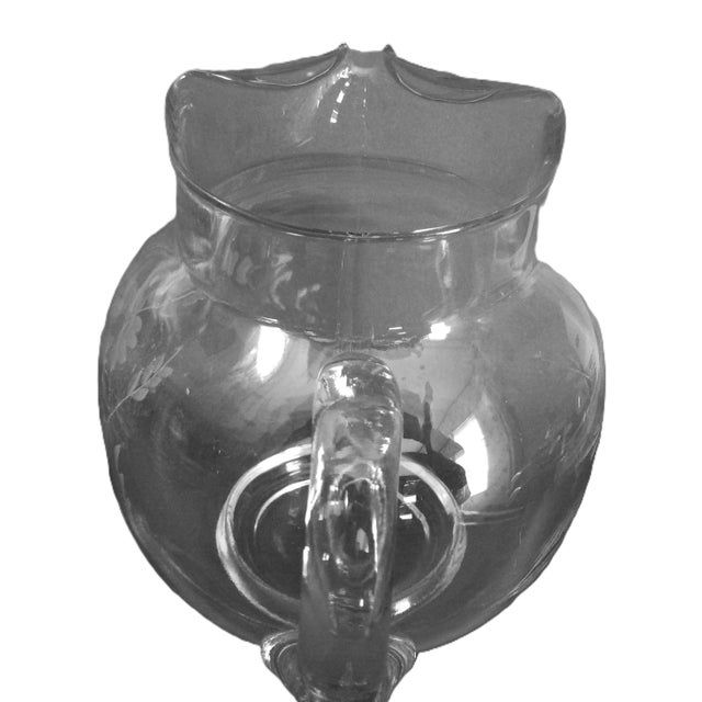 1960s Large Pitcher and Eight Glasses, Etched With Flowers and Leaves - 9 Pieces For Sale - Image 10 of 18