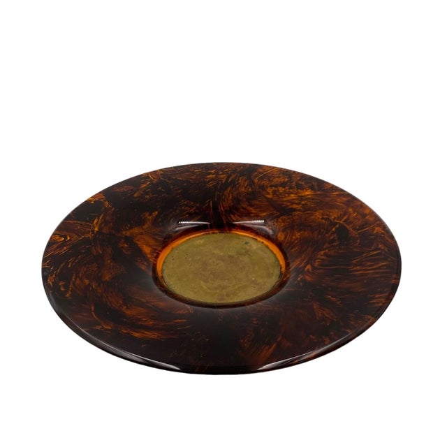 Hollywood Regency Brass and Tortoiseshell Acrylic Glass Tray from Guzzini, Italy, 1970s For Sale - Image 17 of 18