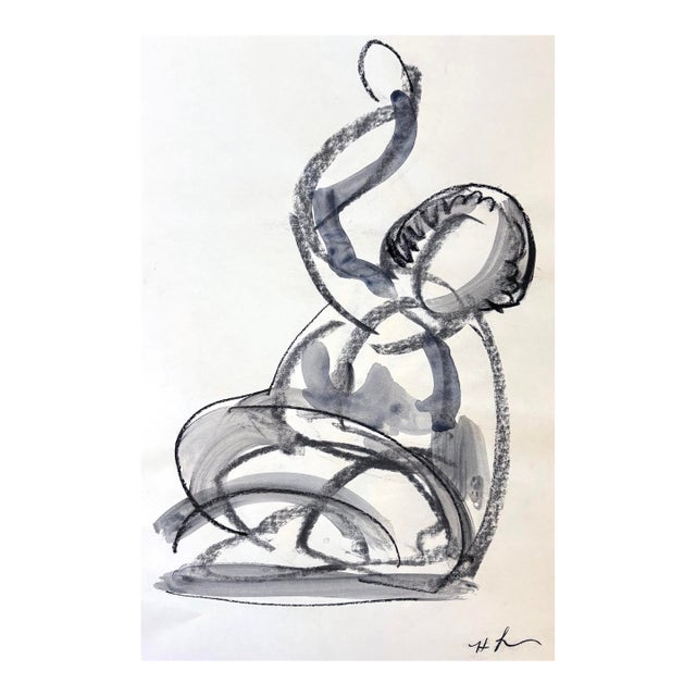 Seated Gesture, Charcoal on Paper 12 X 18 Inches For Sale