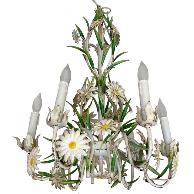 Vintage Italian Tole Daisy Chandelier - 6 Arms For Sale - Image 13 of 14