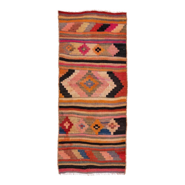 1960s Vintage Turkish Kilim Peach Handmade Tribal Wool Rug For Sale