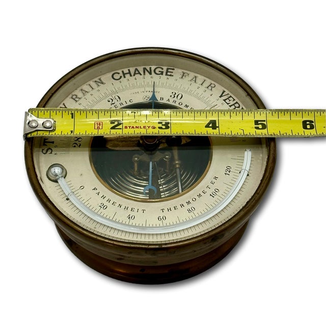Fine Antique Brass Ships Holosteric Barometer & Thermometer by Pertius,Hulot,Bourgeois & Naudet Paris France For Sale - Image 16 of 18