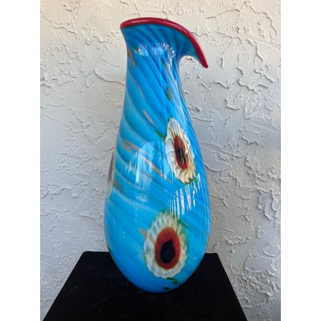 Large Vintage Murano Art Glass Vase With Millefiori Flowers, Gold Aventurine & Heart-Shaped Rim, Italy For Sale In Orlando - Image 6 of 12