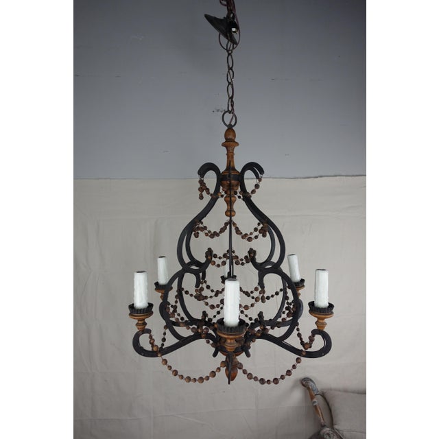 Spanish Wrought Iron Wood Beaded Chandelier Chairish