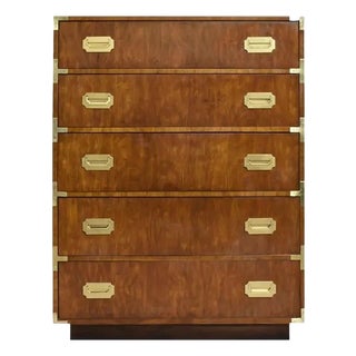 Mid Century Highboy Campaign Dresser by Dixie Furniture For Sale