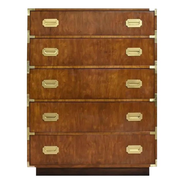Mid Century Highboy Campaign Dresser by Dixie Furniture For Sale