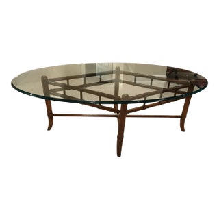 1970s Maitland Smith Style Faux Bamboo and Glass Oval Coffee Table For Sale