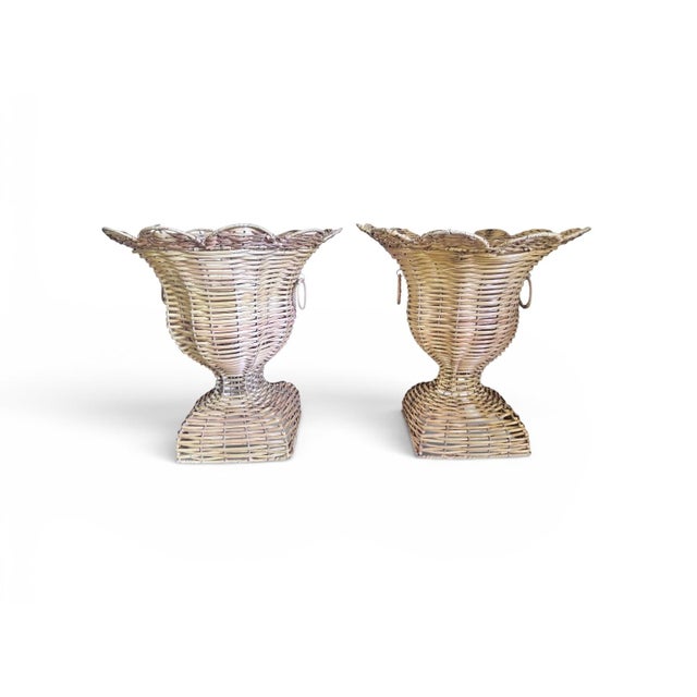 This gorgeous pair of wicker urns make a real impact at 18 inches high! Large enough for a pedestal or another statement...