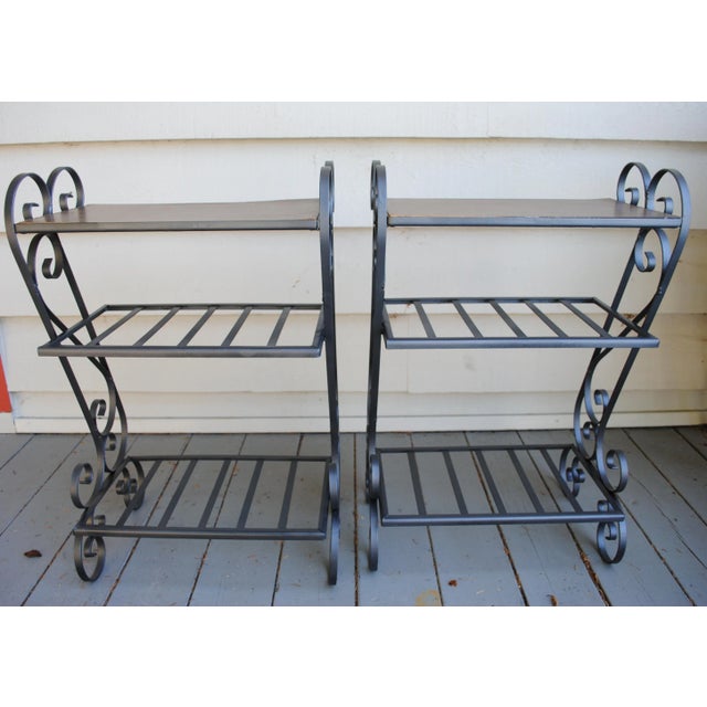 Metal Mid Century Wrought Iron 3 Tier Tables - a Pair For Sale - Image 7 of 11