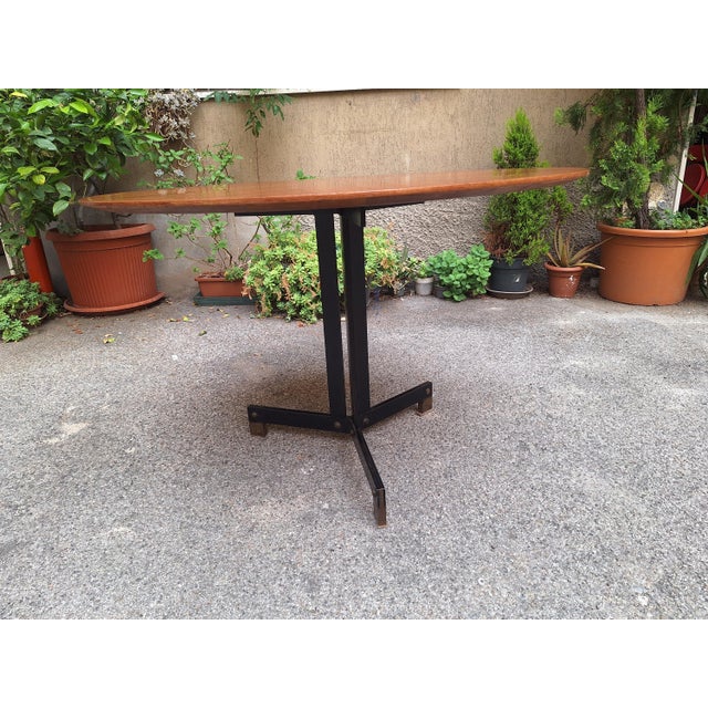 Dining Table in Iron with Brass Finishes and Segmented Wooden Top by Ignazio Gardella for Azucena, 1950s, in Very Good...