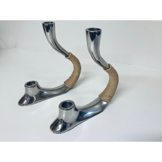 Chrome Pair of Vintage Chrome Double Candleholders, 1970s For Sale - Image 8 of 12