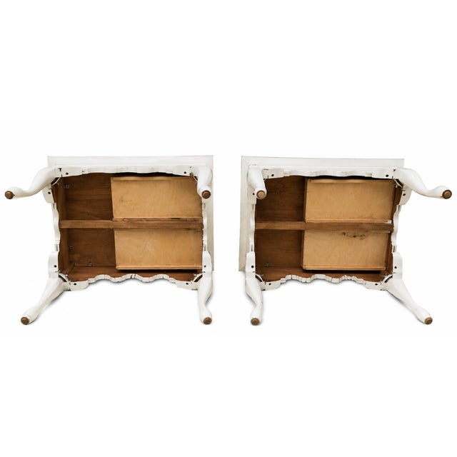 Late 20th Century Pair End Side Tables White Painted Queen Anne Style For Sale - Image 10 of 11