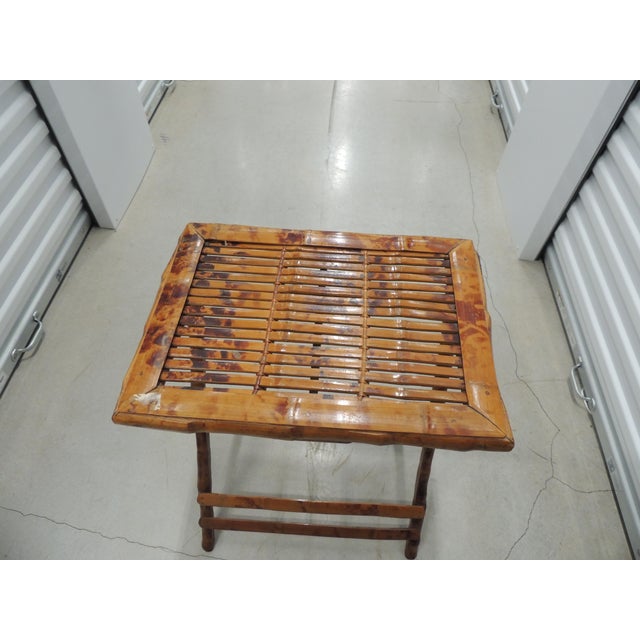 Campaign Vintage Faux-Tortoise Bamboo Folding Side Table/Drinks Table For Sale - Image 3 of 7
