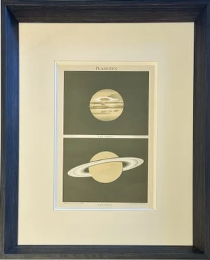 Saturn & Jupiter Planet Chromolithograph, 1907, Framed