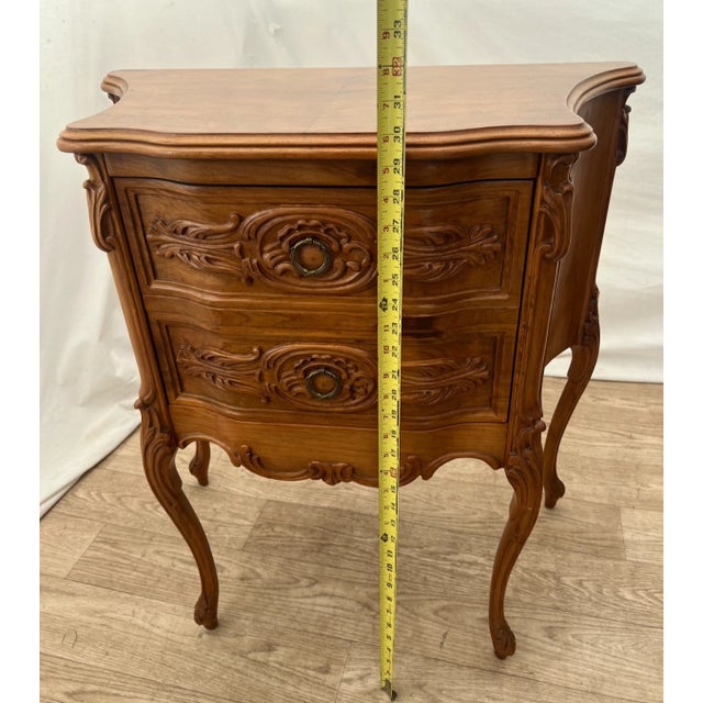 Brown Vintage French Cabinet Side Table Hidden Bar Storage Solid Walnut Hand Carved For Sale - Image 8 of 11
