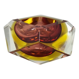 Vintage Italian Amber and Yellow Ashtray by Flavio Poli for Seguso, 1960s For Sale