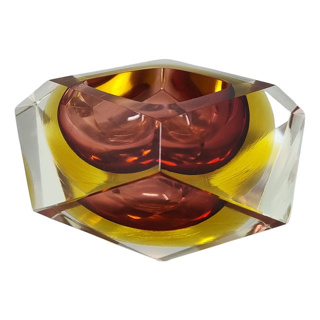 Vintage Italian Amber and Yellow Ashtray by Flavio Poli for Seguso, 1960s For Sale